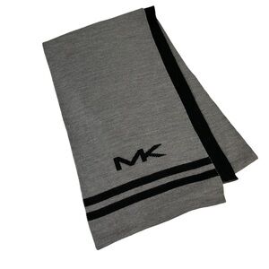 Michael Kors Big MK Bottom Stripe Knit Muffler Scarf, Gray with Black